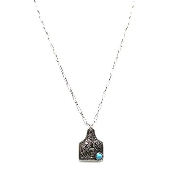 Western Engraved Cattle Tag Pendant Necklace