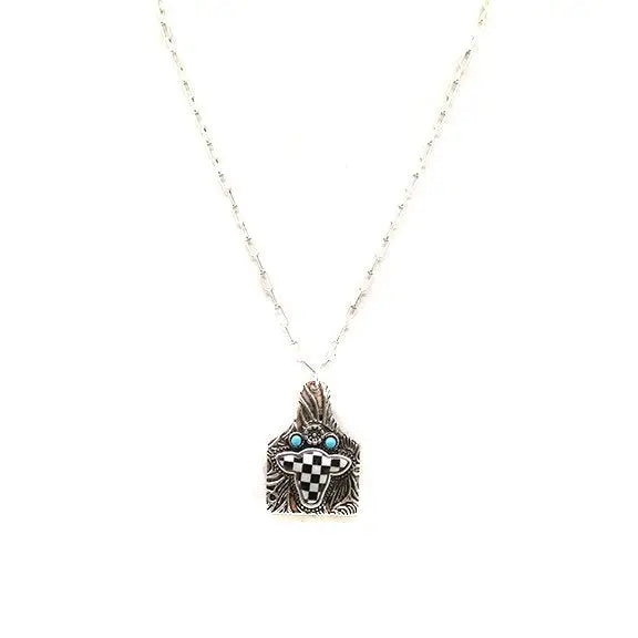 Western Checkered Cow Head Necklace