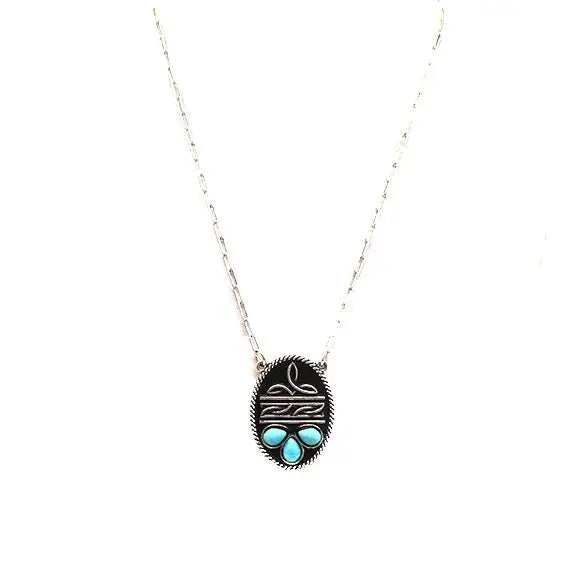 Western Boot Stitch Oval Necklace