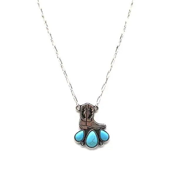 Western Turquoise Boots Pendant Necklace