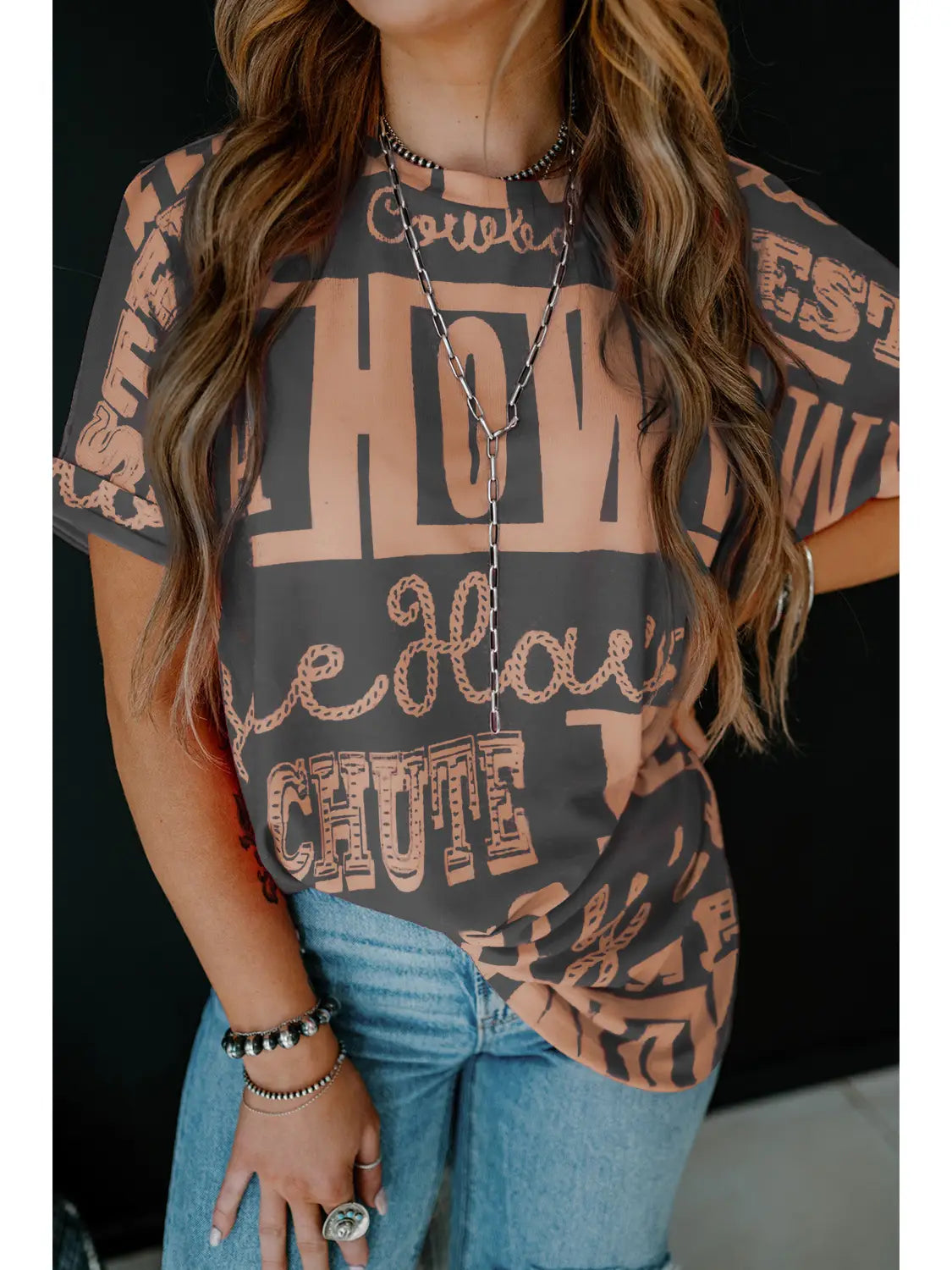 Western Howdy Cowboy Letter Printed Western Fashion Tee