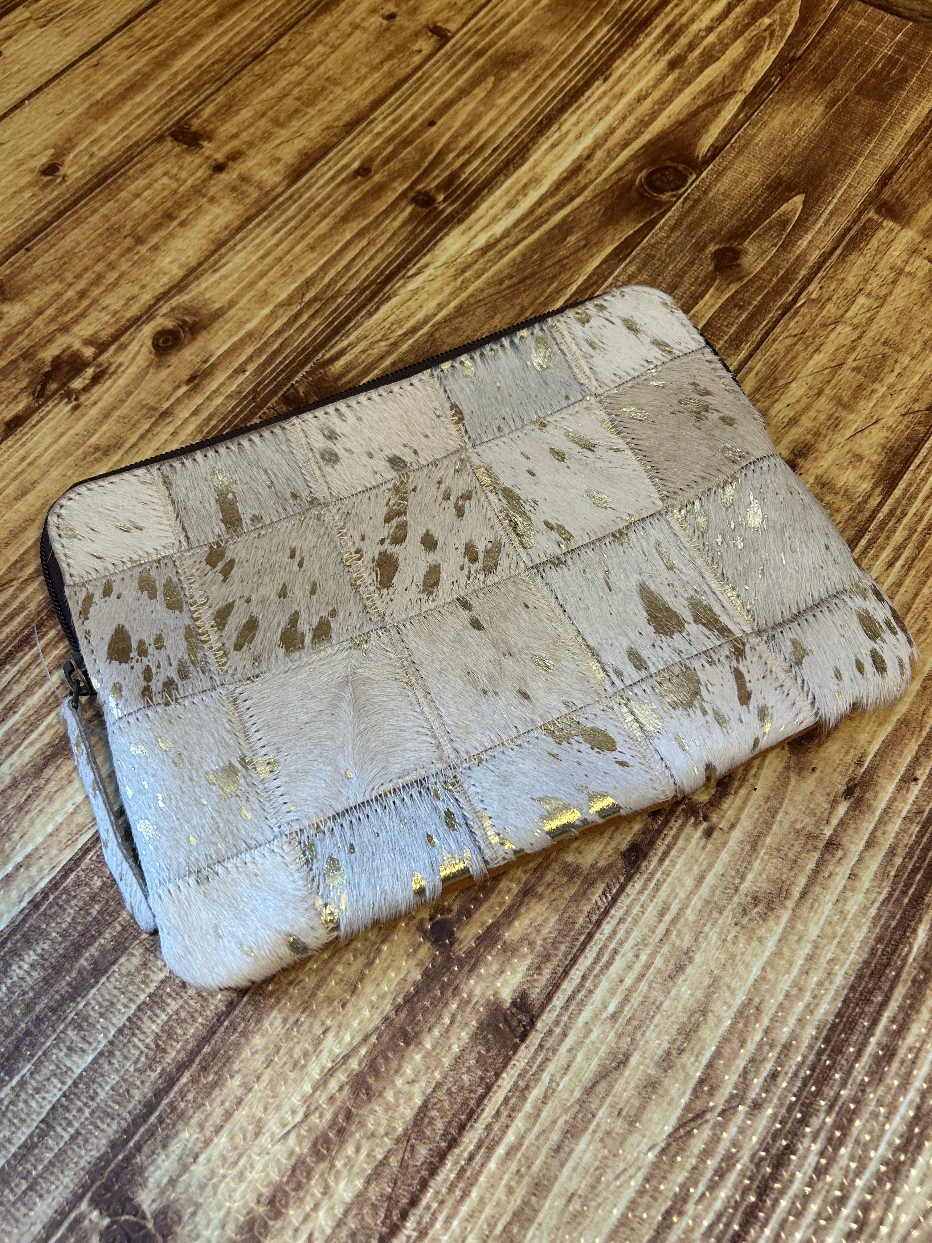 Boho Ranch Cowhide Accessory Bag Pouch-Gold