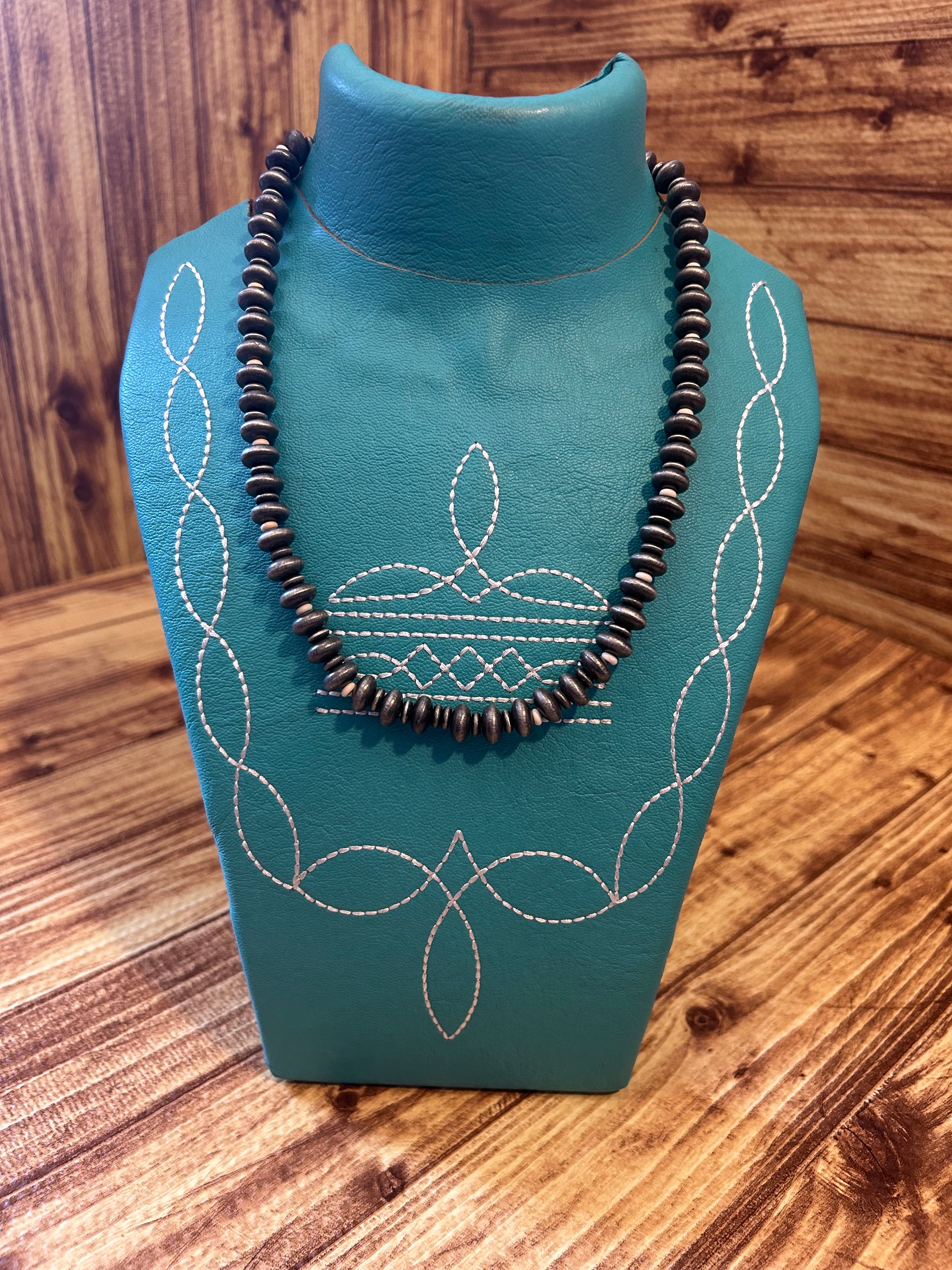 Western Style Flat Navajo Pearl & Stone Beaded Necklace