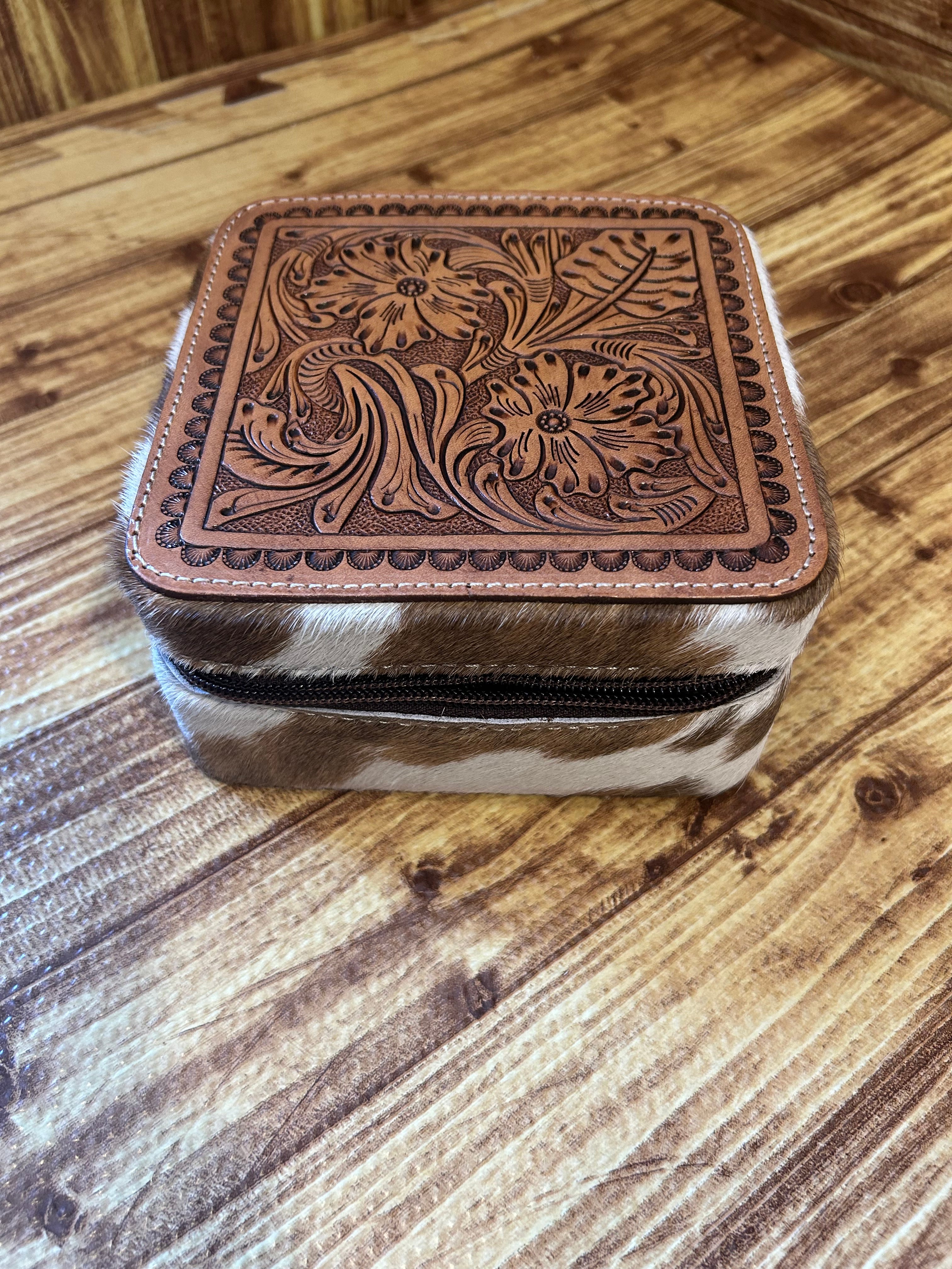 Boho Ranch Western Cowhide Leather Jewelry Box