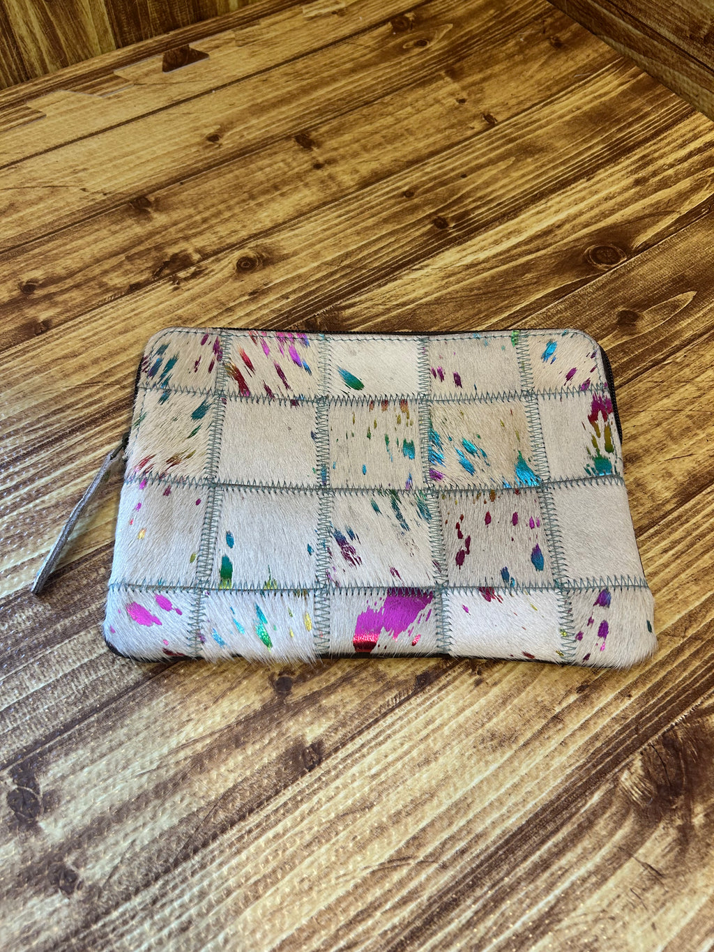 Boho Ranch Cowhide Accessory Pouch-Rainbow
