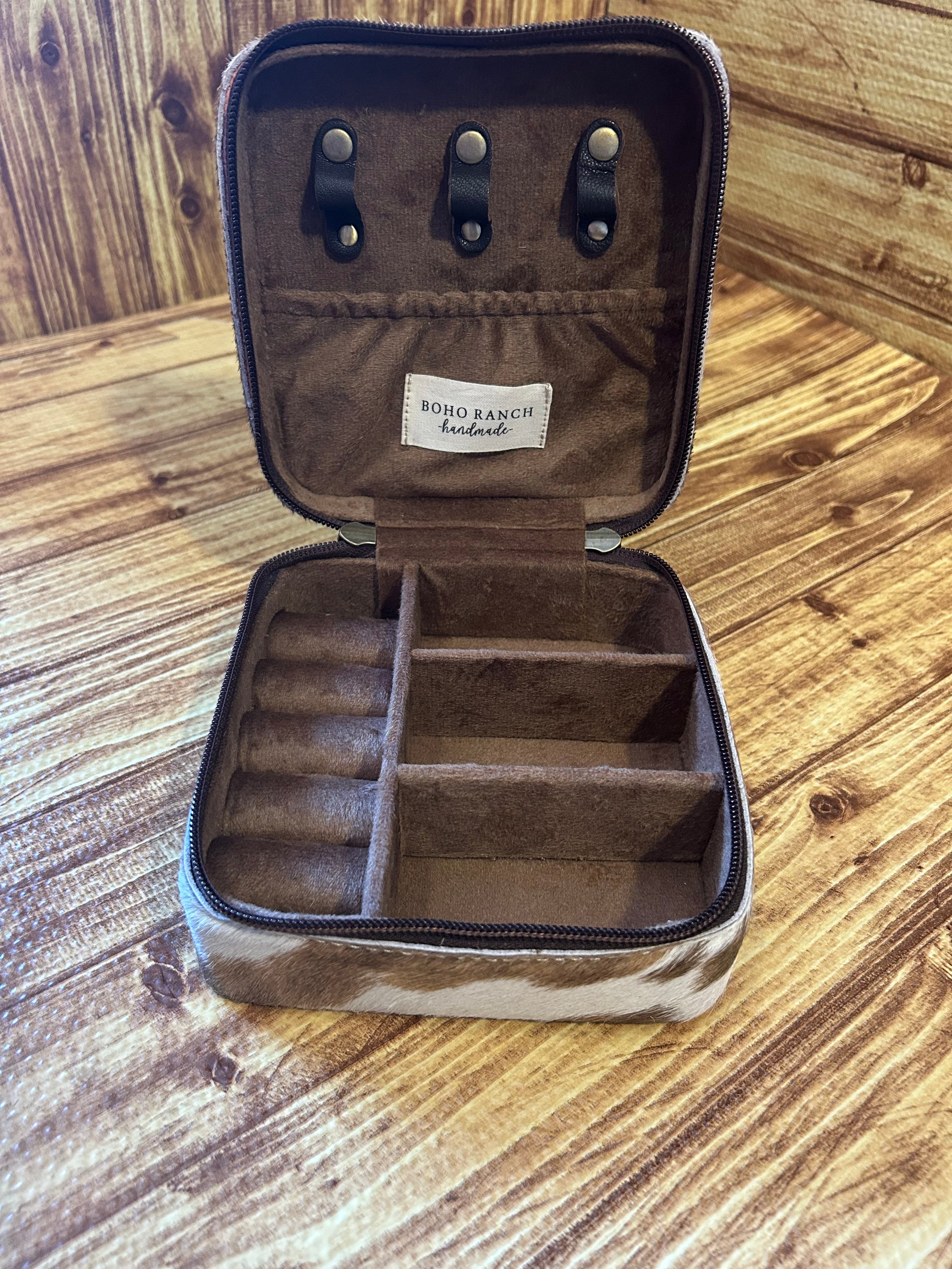 Boho Ranch Western Cowhide Leather Jewelry Box