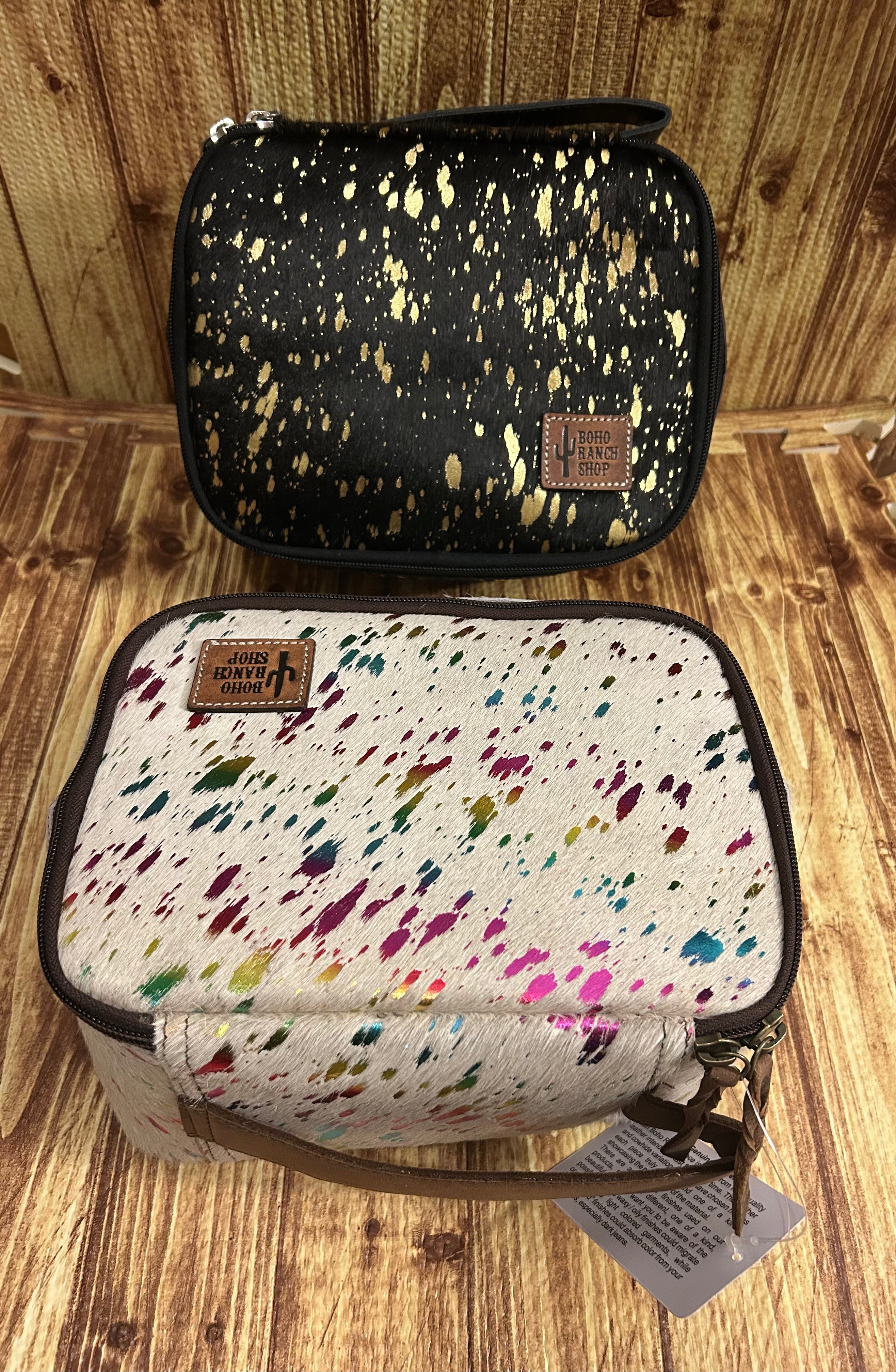 BoHo Ranch: Cowhide Toiletry Bag Genuine Hair On Cowhide Makeup Bag Travel Toiletry Pouch