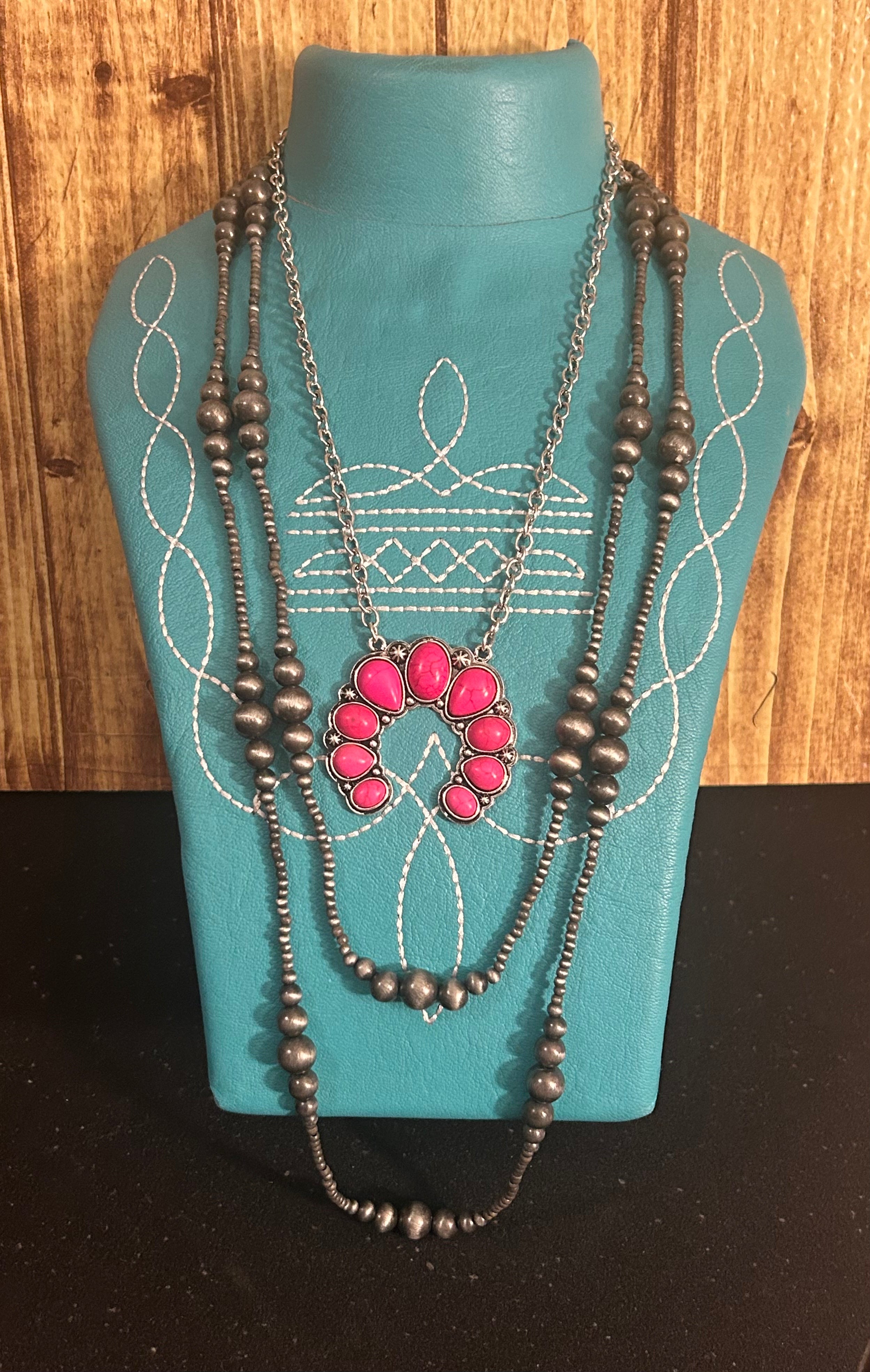 2 Layer Squash Blossom Pendant & Navajo Pearl Long Necklace