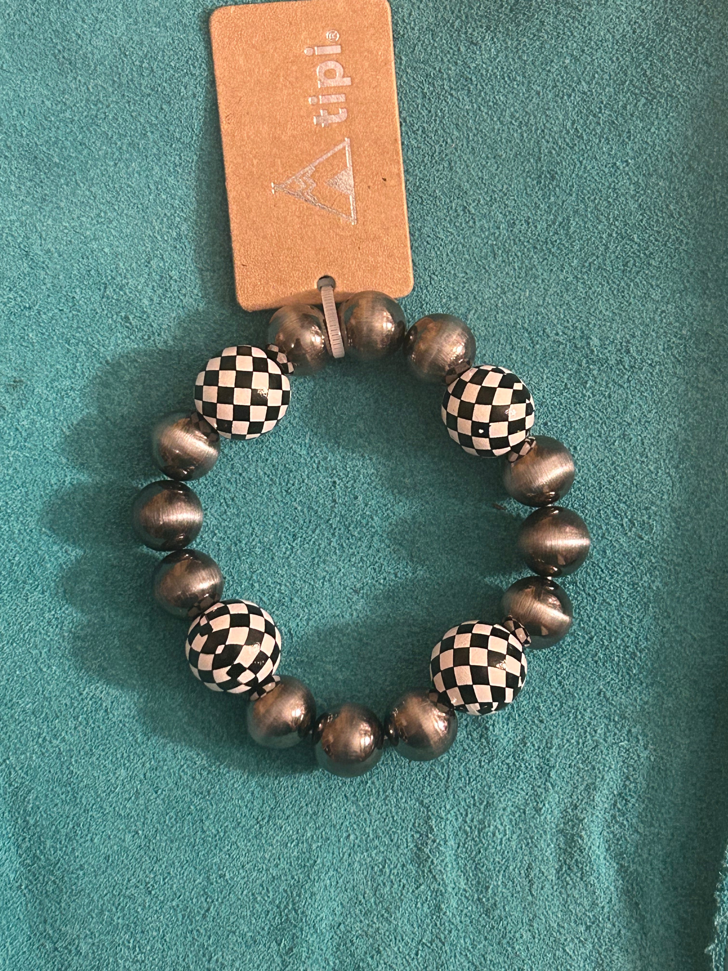 Western Navajo Pearl and Checker Stretch Bracelet