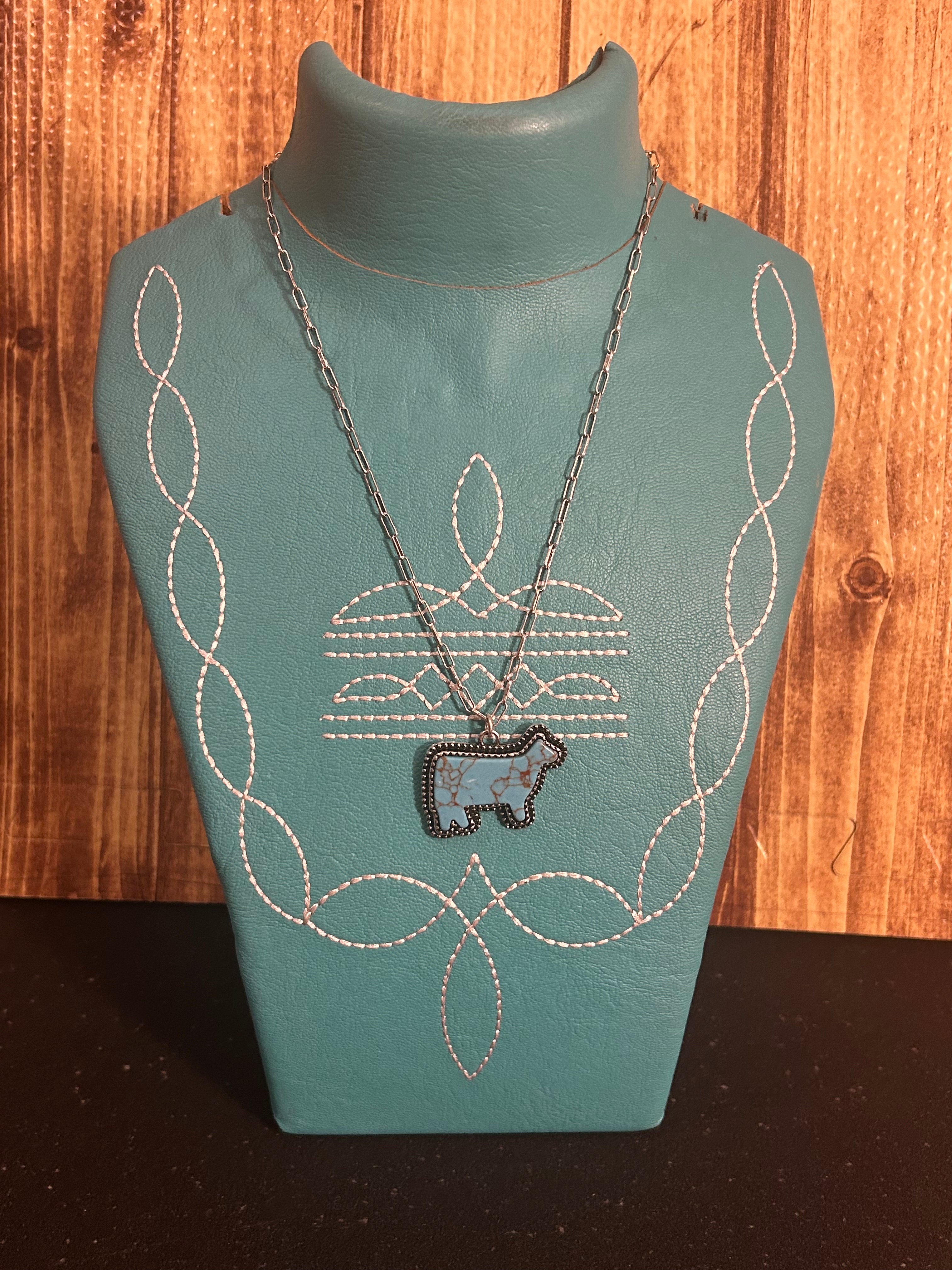 Western Turquoise Cow Necklace