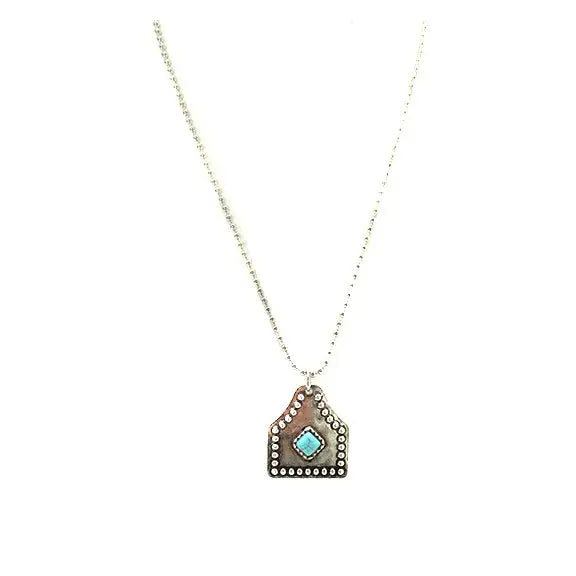 Western Turquoise Stone Cattle Tag Necklace