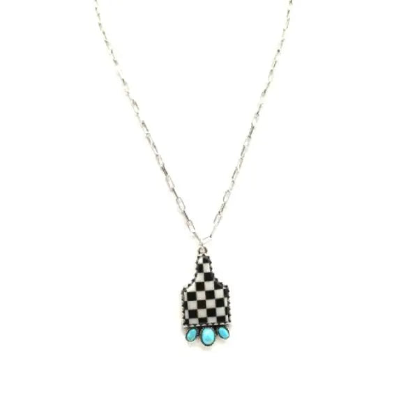 Western Checkered Cattle Tag Necklace